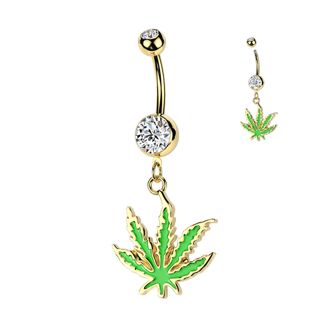 Pot Leaf Dangle 316L Surgical Steel Belly Ring